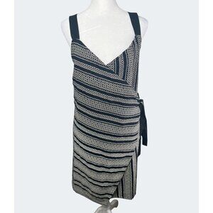 Venus Black & White Geometric Print Sleeveless Wrap Dress Beach Cover-up Medium